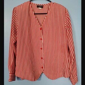 303 - Notations Petite Red & White Candy Striped Blouse Size 6